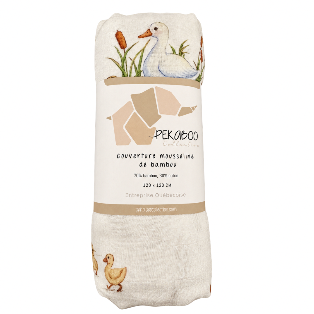 Couverture mousseline de bambou - Canards et quenouilles