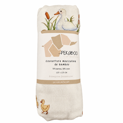 Couverture mousseline de bambou - Canards et quenouilles