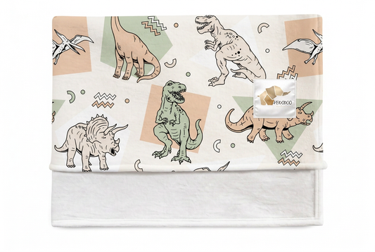 Couverture magiks - Dinos géométriques sauge et beiges