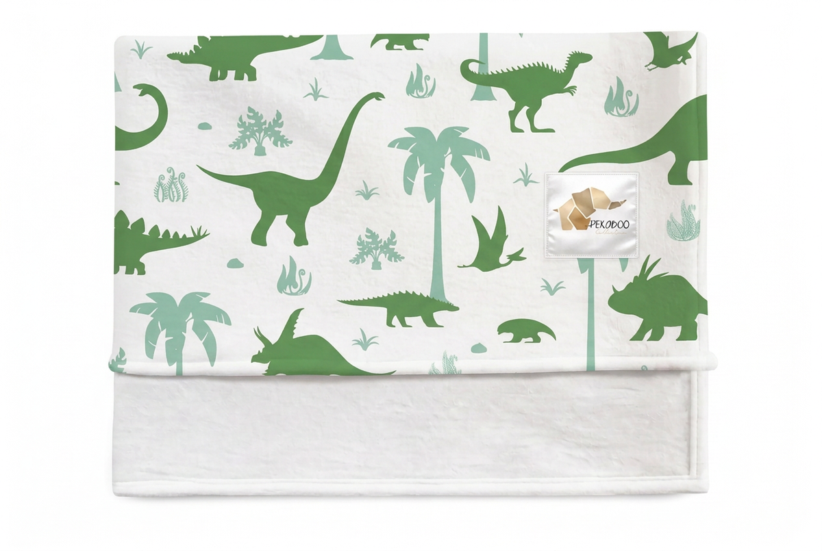 Couverture magiks - Dinos sauge et vert forêt