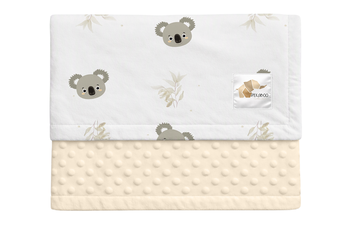 Couverture minky - Koalas et feuillus beiges