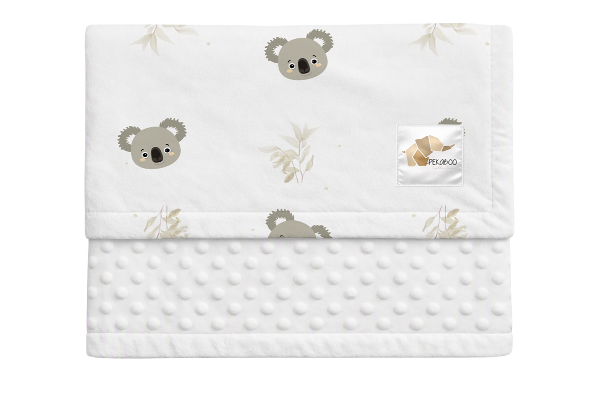Couverture minky - Koalas et feuillus beiges