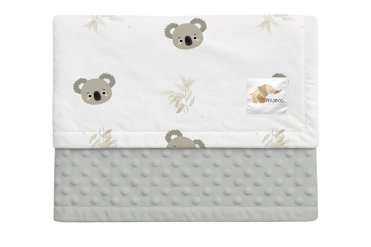 Couverture minky - Koalas et feuillus beiges