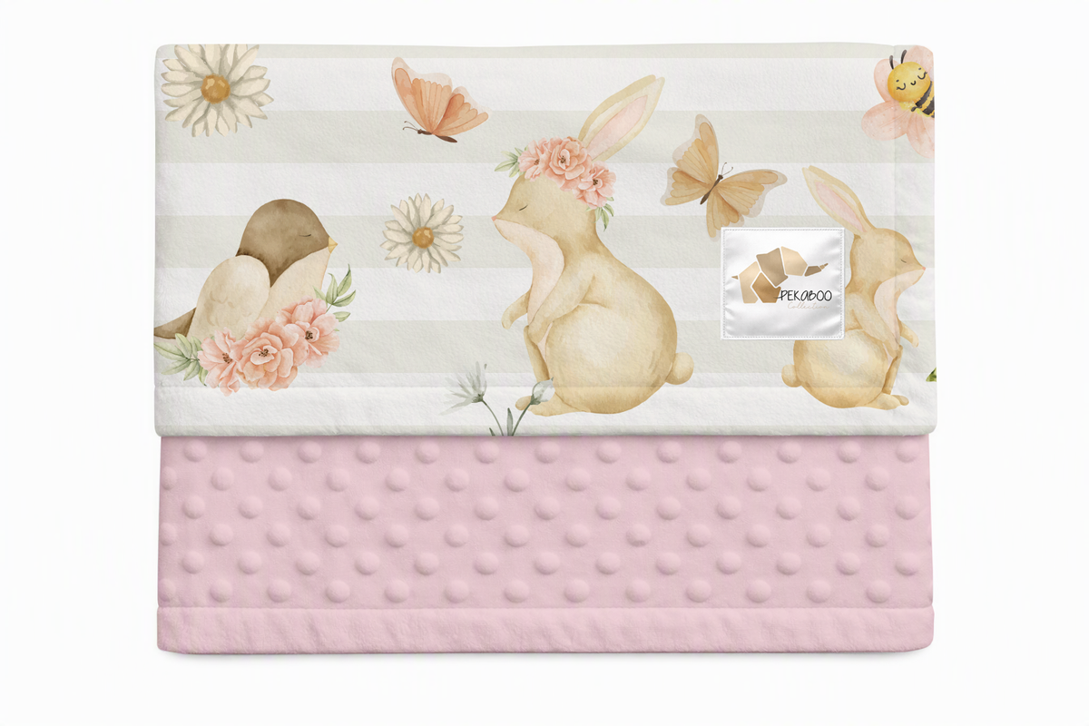 Couverture minky - Lapins abeilles bold stripes
