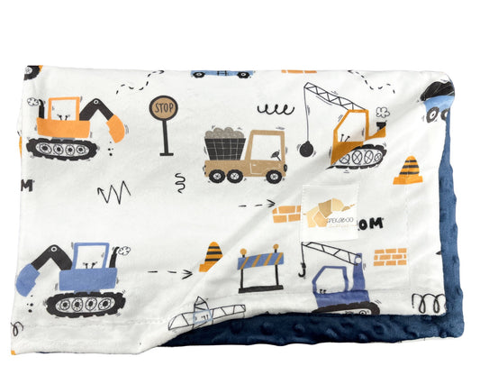 Couverture minky - Camions de construction bleu