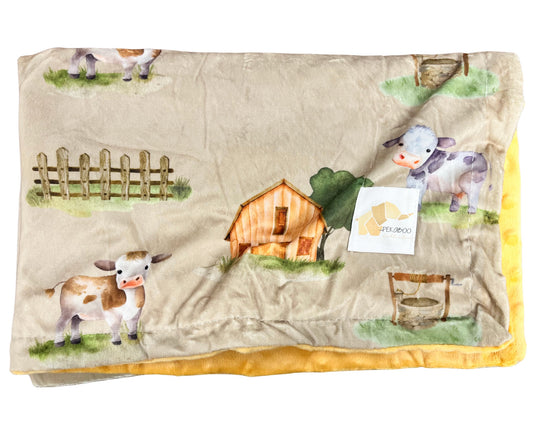 Couverture minky - Ferme vache taupe