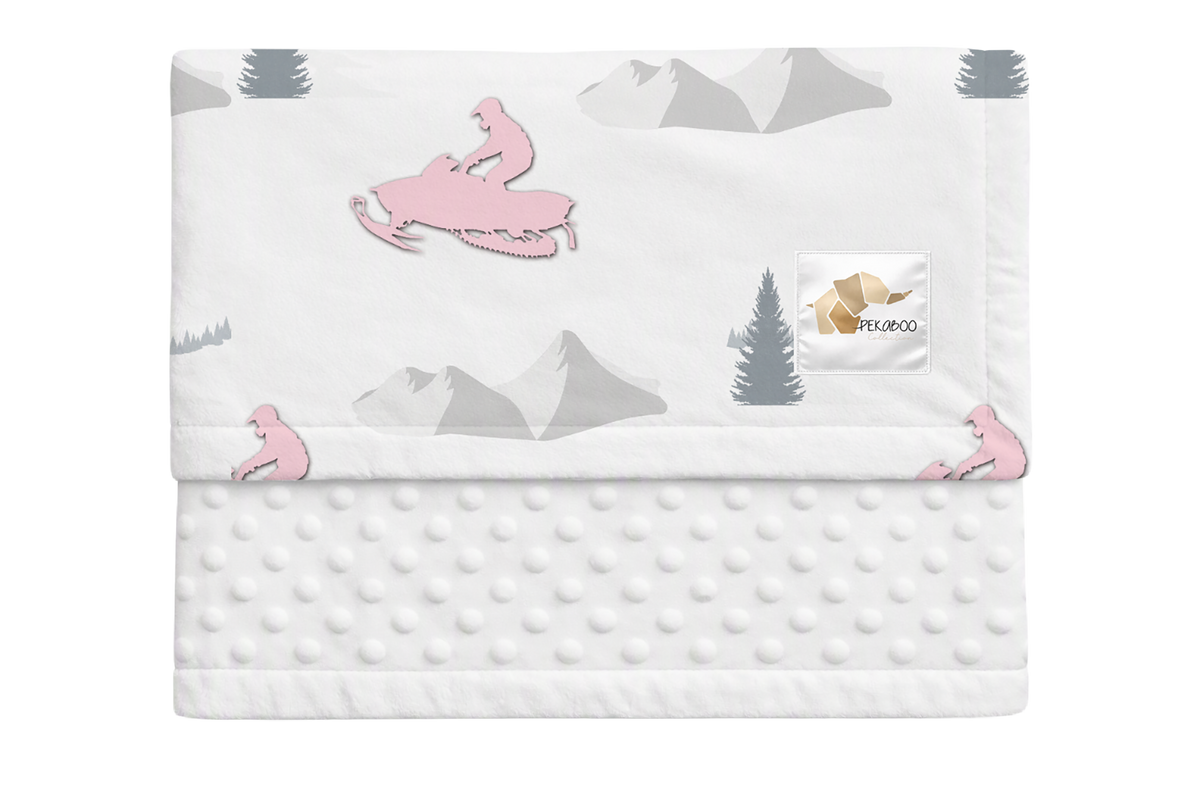 Couverture minky - Motoneiges roses