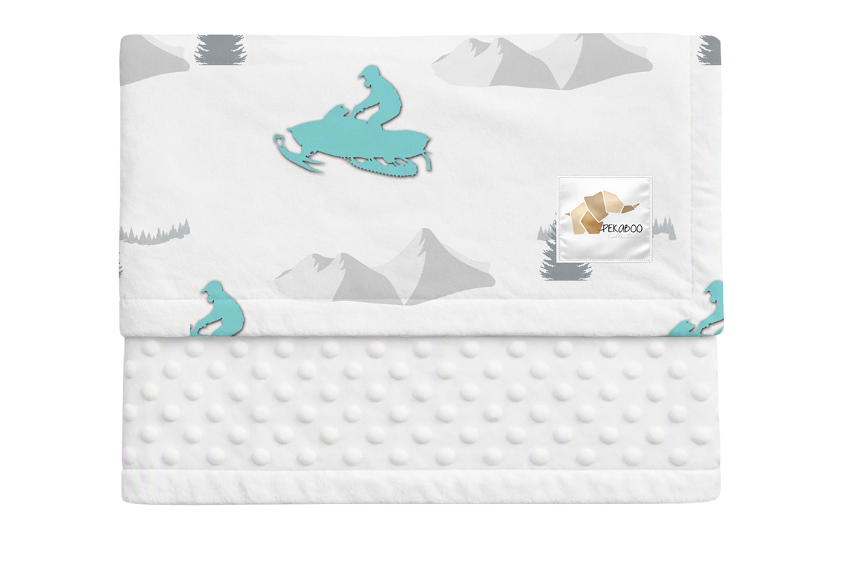Couverture minky - Motoneiges turquoise