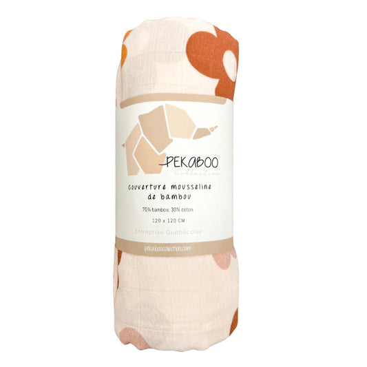 Couverture mousseline de bambou - Fleurs bohème rust