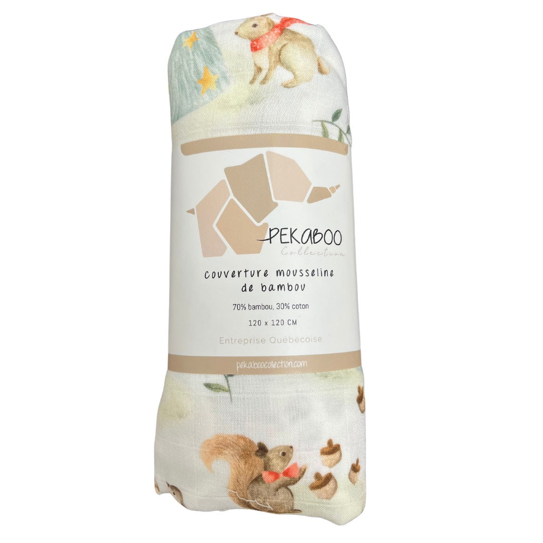 Couverture mousseline de bambou - Forêt hivernal noël