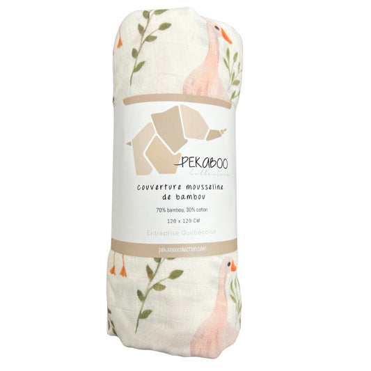 Couverture mousseline de bambou - Oies et papillons