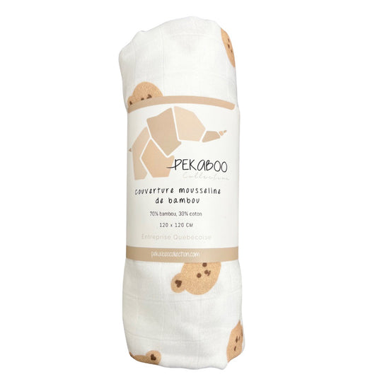 Couverture mousseline de bambou - Ourson beige