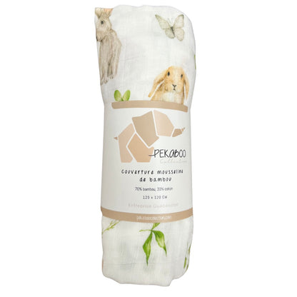 Couverture mousseline de bambou - Doux lapins2