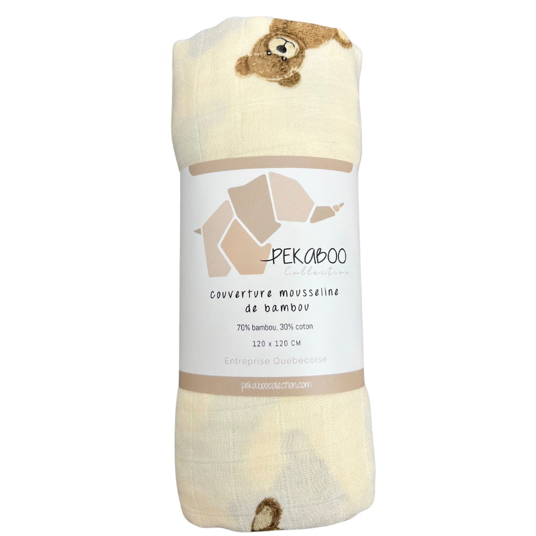 Couverture mousseline de bambou - Ourson brun