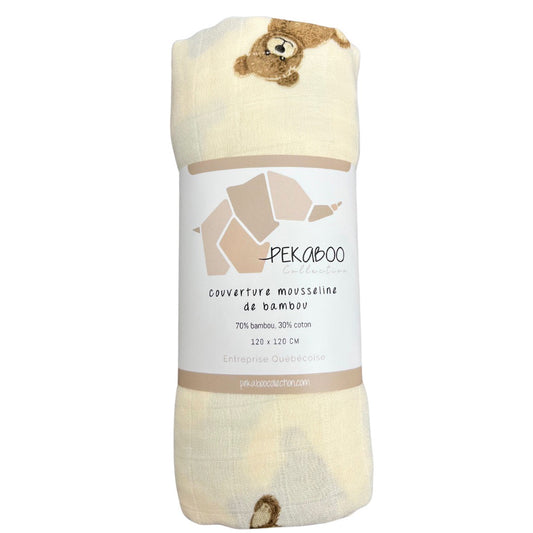 Couverture mousseline de bambou - Ourson brun