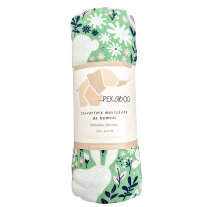Couverture mousseline de bambou - Lapins printanniers