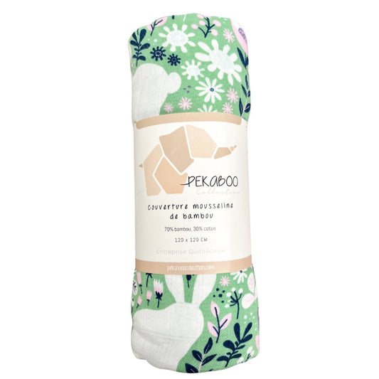Couverture mousseline de bambou - Lapins printanniers