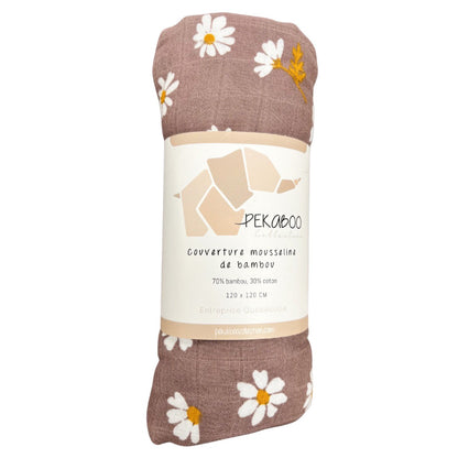 Couverture mousseline de bambou - Marguerite vieux mauve