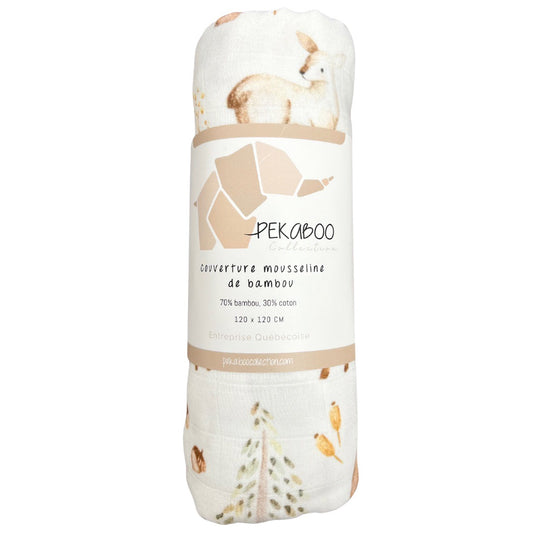 Couverture mousseline de bambou - Forêt enchantée beige
