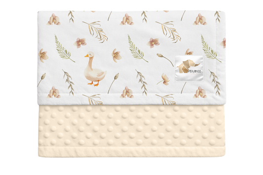 Couverture minky - Oies et fleurs rust