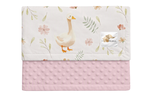 Couverture minky - Oies fleuri pastel rose et rust