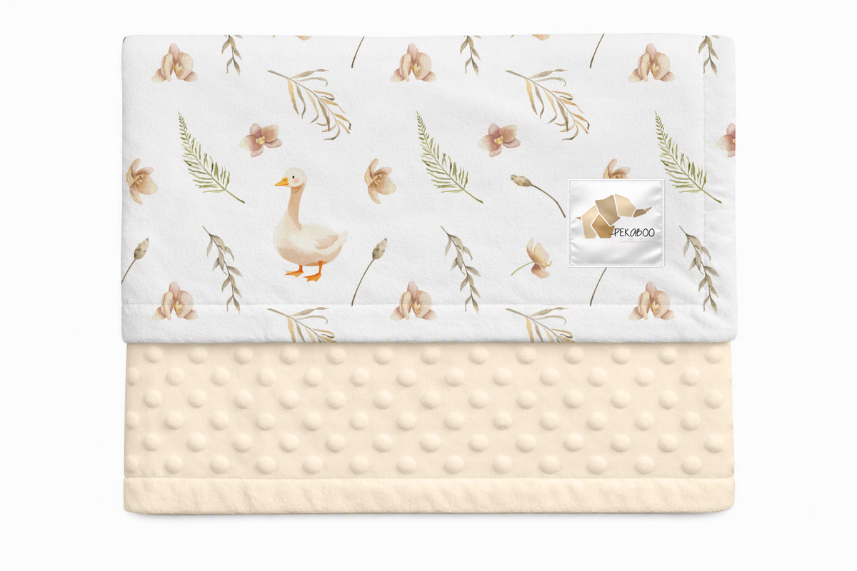 Couverture minky - Oies et fleurs rust