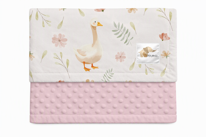 Couverture minky - Oies fleuri pastel rose et rust