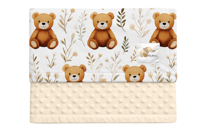 Couverture minky - Oursons et feuillages pastel