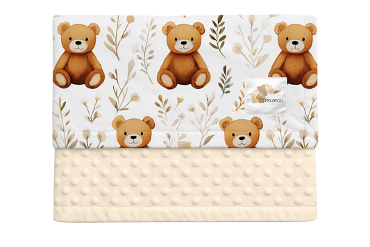 Couverture minky - Oursons et feuillages aquarelle