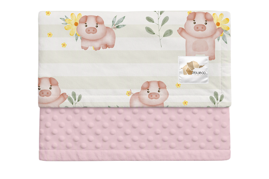 Couverture minky - Petits cochons roses bold stripes