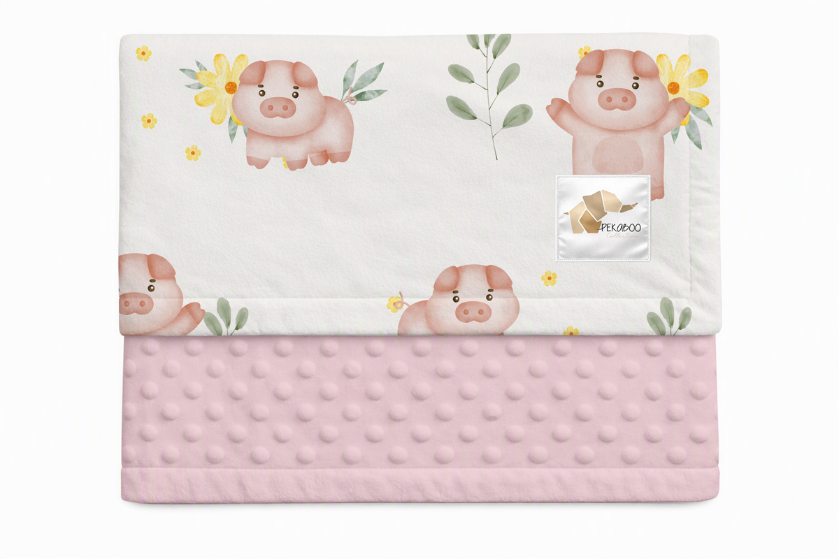 Couverture minky - Petits cochons roses