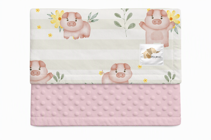 Couverture minky - Petits cochons roses bold stripes