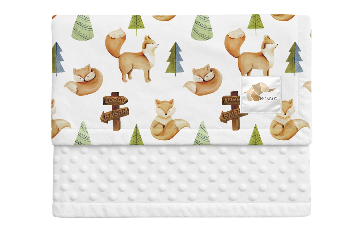 Couverture minky - Renards forêt maison
