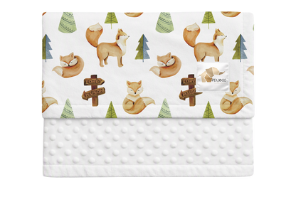 Couverture minky - Renards forêt maison