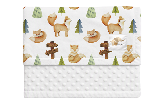 Couverture minky - Renards forêt maison