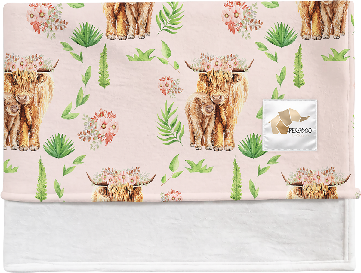 Couverture magiks - Vaches highlands fond rose