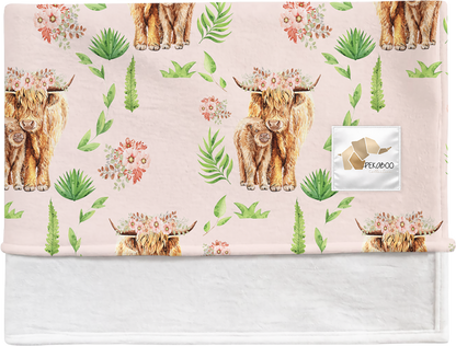 Couverture magiks - Vaches highlands fond rose
