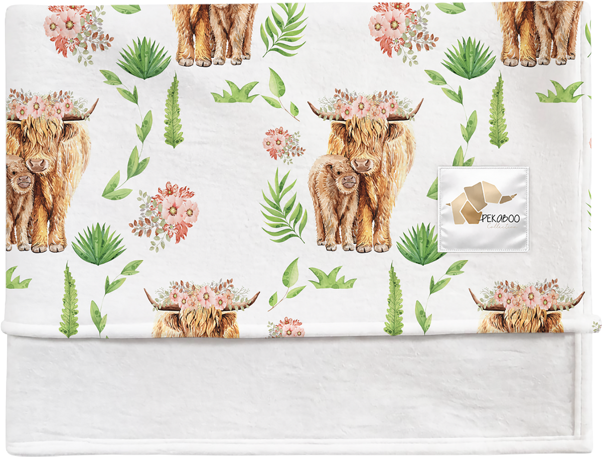 Couverture magiks - Vaches highlands fond blanc