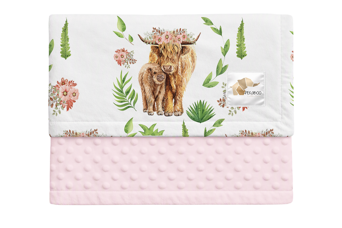 Couverture minky - Vaches highlands fond blanc