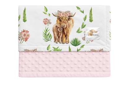 Couverture minky - Vaches highlands fond blanc