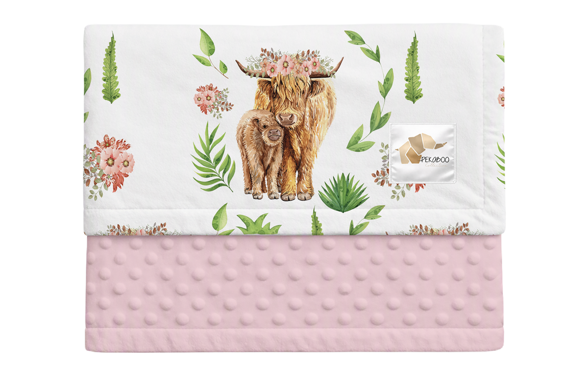 Couverture minky - Vaches highlands fond blanc