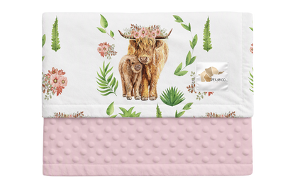 Couverture minky - Vaches highlands fond blanc