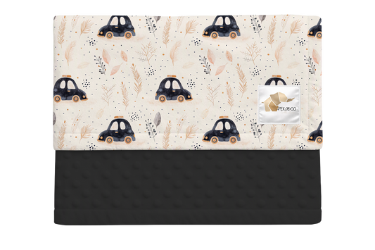 Couverture minky - Voitures vintage noires et feuillages dorés