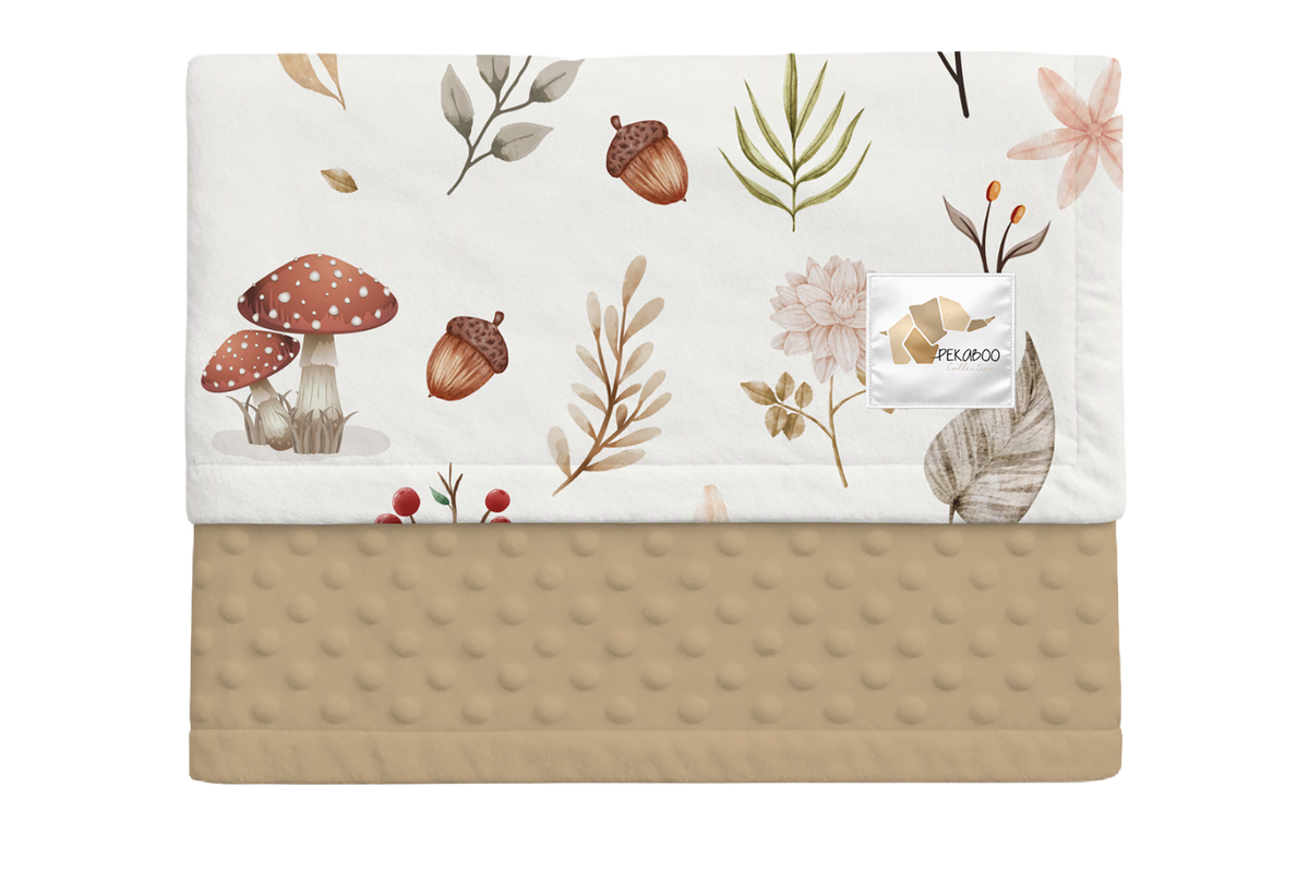 Couverture minky - Feuillages et champignons