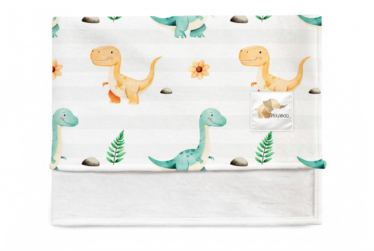 Couverture magiks - Dinos sarcelle et beige ligné
