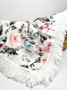 Couverture mousseline avec franges-Roses