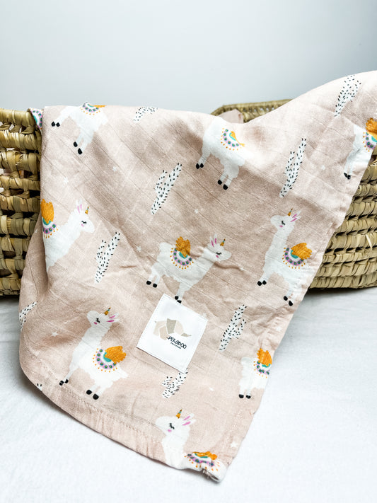 Couverture mousseline de bambou - Lamas rose