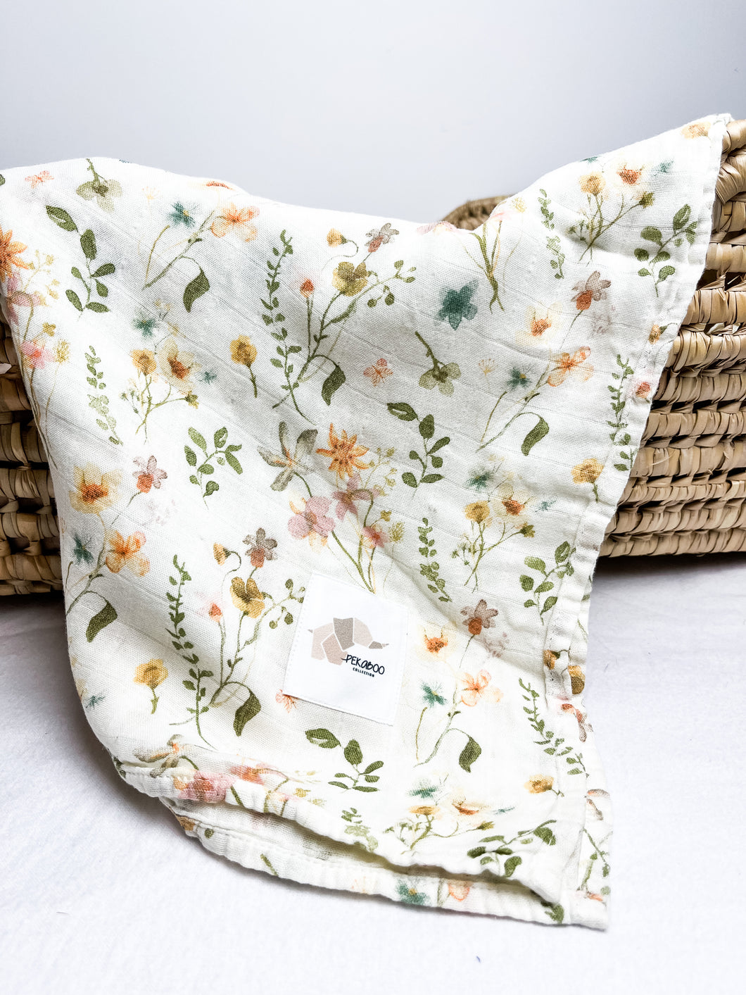 Couverture mousseline de bambou-Fleuri vintage beige