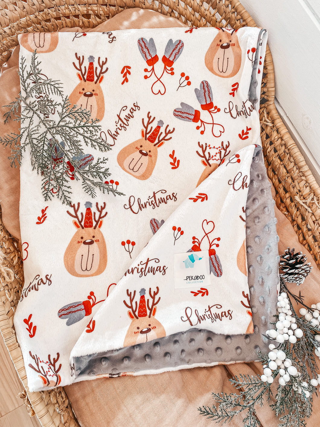 Couverture minky- Renne & mitaine