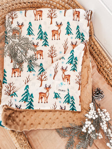 Couverture minky- Bambi & sapin